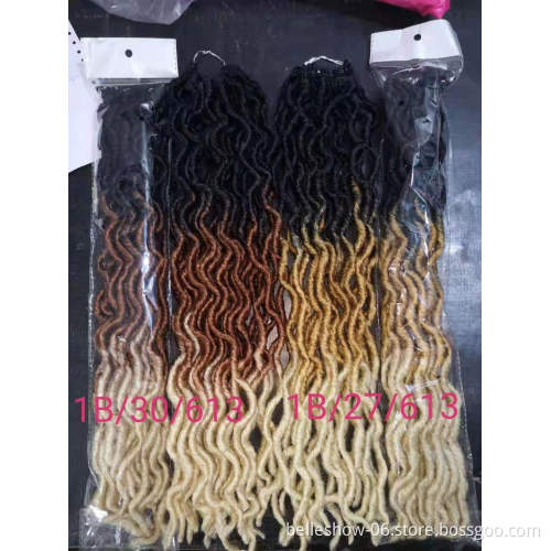 Hot sell 18 inch 24 stands 100g synthetic ombre dreadlock hair braids  curly Africa twist goddess faux locs gypsy locs hair